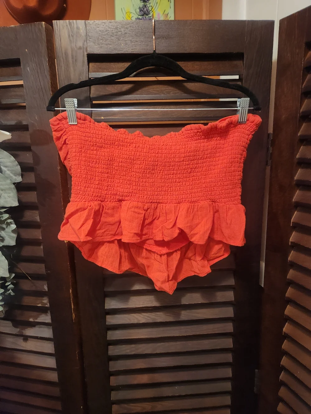 Free People Coral Strapless Ruched Peplum Crop Top